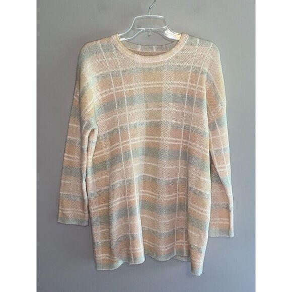 Lou & Grey Plaid Wool Alpaca Blend Sweater Beige Pink Neutral Academia Tunic Med - Picture 8 of 16